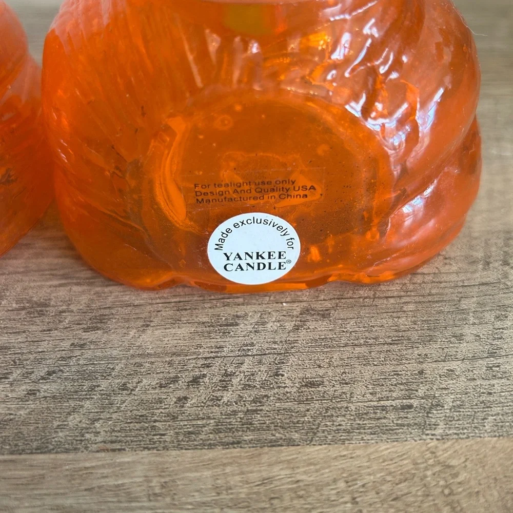 Yankee Candle Pumpkin Jack-O-Lantern Tealight‎ Candle Holder Lot of 2